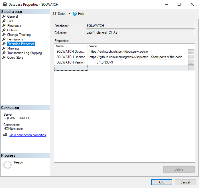 SQLWATCH Extended Properties Version